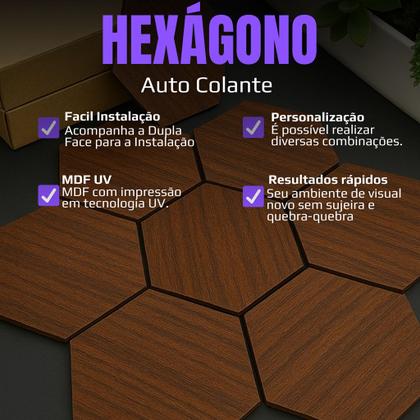 Imagem de Kit 10 Placas Hexagonal Decoração De Parede 3D Hexágonos Uv Autocolante