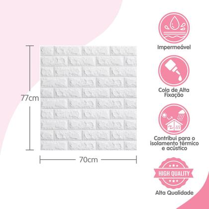 Imagem de Kit 10 Placas Painel 3D Revestimento Tijolinho Branco Auto Adesivo 70x77cm