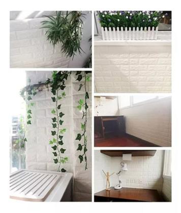 Imagem de Kit 10 Placas Painel 3D Revestimento Tijolinho Branco Auto Adesivo 70x77cm