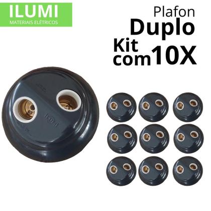 Imagem de Kit 10 Plafon Duplo Redondo Sobrepor Decorativo Para 2 Lâmpadas Led Soquete Porcelana E27 100W Bivolt Ilumi