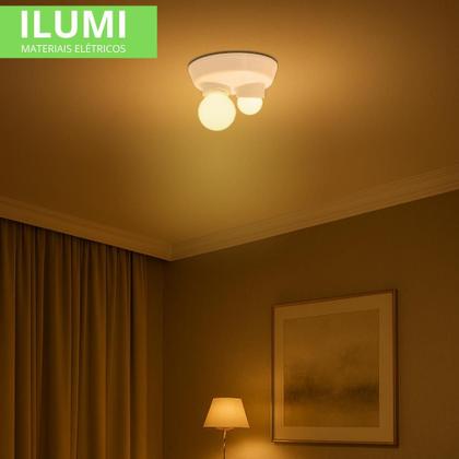 Imagem de Kit 10 Plafon Duplo Redondo Sobrepor Decorativo Para 2 Lâmpadas Led Soquete Porcelana E27 100W Bivolt Ilumi