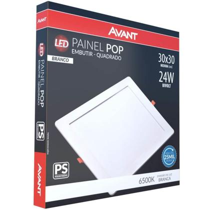 Imagem de Kit 10 Plafon Painel Led Avant Pop 24W Branco 6500K 1680 Lúmens Quadrado de Embutir 30x30cm Bivolt