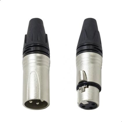 Imagem de Kit 10 Plug Conector Xlr Cannon Femea Macho Corpo Metalico