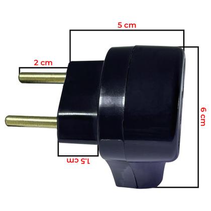 Imagem de Kit 10 Plugue 127v e 250v 2p 10A Nbr Preto Prensa Cabo 90º Pino Macho