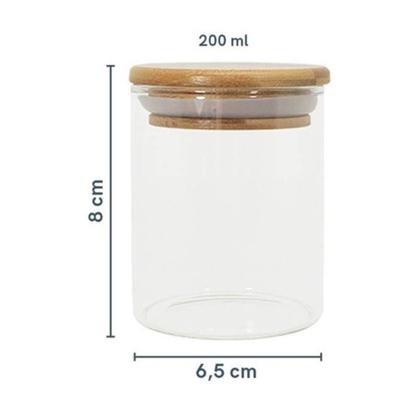 Imagem de Kit 10 Pote de Vidro Hermético com Tampa de Bambu 200ml Porta Temperos e Mantimentos Organizador Cozinha