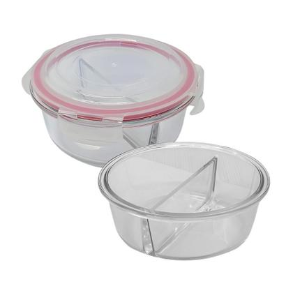 Imagem de Kit 10 Pote De Vidro Tampa Hermético Redondo Com Divisória Marmita Fit 4 Travas 390ml