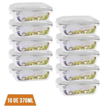Imagem de Kit 10 Pote Hermético De Vidro Retangular 370ml Mantimentos Marmita