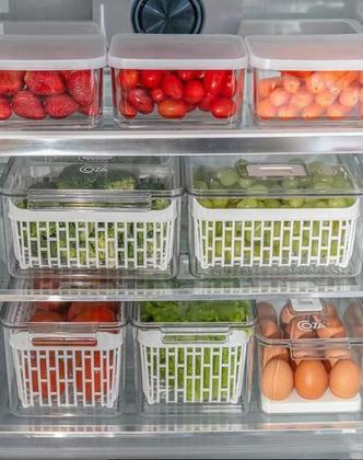 Imagem de Kit 10 Pote Organizador Alimentos Geladeira C/ Cesto Dry