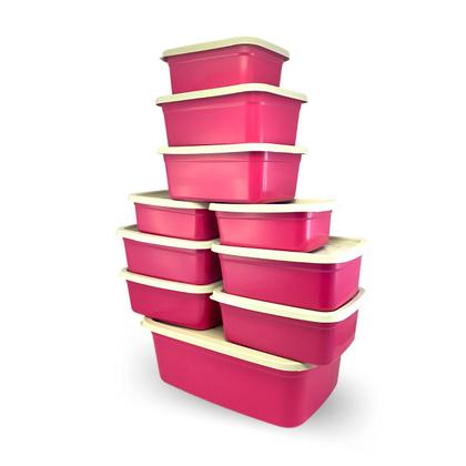 Imagem de Kit 10 Pote Plástico Cozinha Vasilha Retangular Porta Mantimentos Com Tampa Colorido