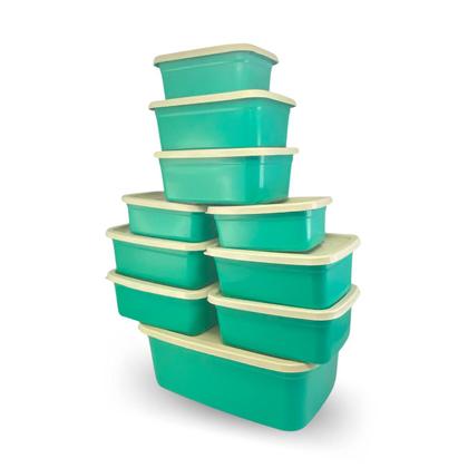 Imagem de Kit 10 Pote Plástico Cozinha Vasilha Retangular Porta Mantimentos Com Tampa Colorido