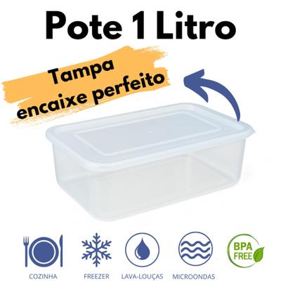 Imagem de Kit 10 Pote Retangular 1 Litro Transparente com Tampa Pote Promocional Marmita Reutilizável BPA FREE