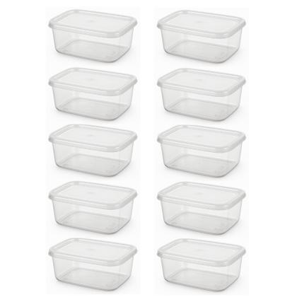 Imagem de Kit 10 Pote Retangular 1 Litro Transparente com Tampa Pote Promocional Marmita Reutilizável BPA FREE