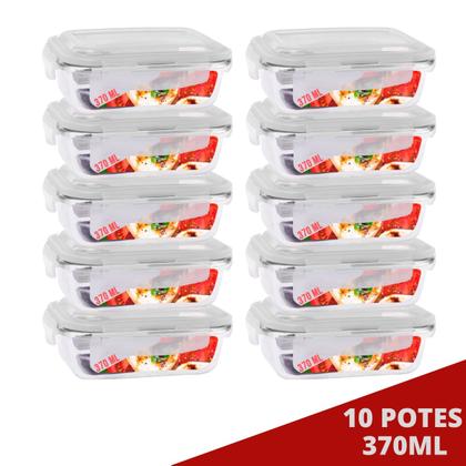 Imagem de Kit 10 Pote Tampa Hermetica Retangular Vidro 370ml Multiuso