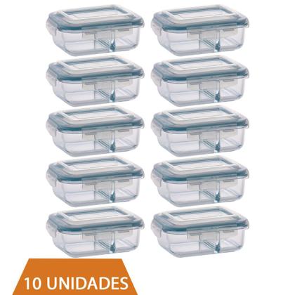 Imagem de Kit 10 Pote Vidro Retangular Divisória Tampa Hermética 640ml