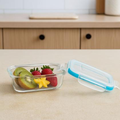 Imagem de Kit 10 Pote Vidro Tampa Silicone Hermetica Retangular 370ml