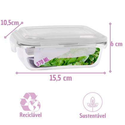 Imagem de Kit 10 Pote Vidro Tampa Silicone Hermetica Retangular 370ml