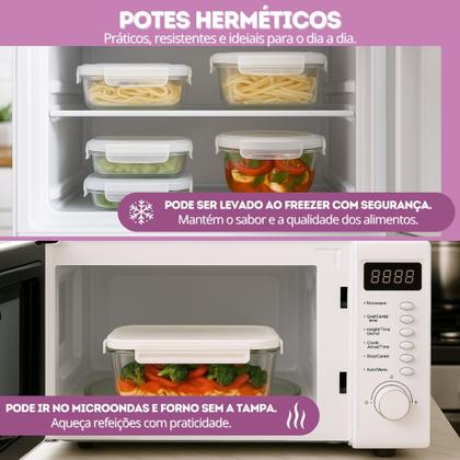 Imagem de Kit 10 Pote Vidro Tampa Silicone Hermetica Retangular 370ml