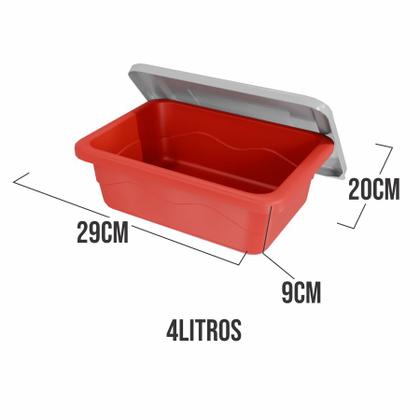 Imagem de Kit 10 Potes 4 Litro Retangular Marmita Fitnees Lavável,4 litros, 700ml e 500ml Vermelho