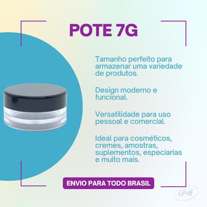 Imagem de Kit 10 Potes 7g Com Tampa Preta + Peneira Plástico Maquiagem