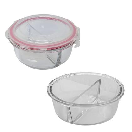 Imagem de Kit 10 Potes De Vidro 630ml 2 Divisórias Hermético Marmita Fit Com Trava Redonda