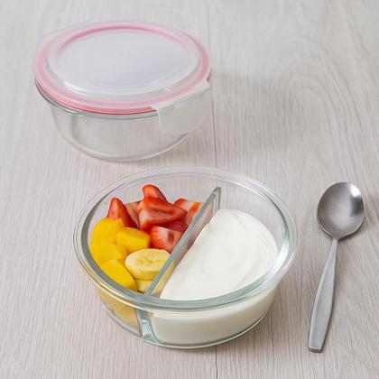 Imagem de Kit 10 Potes De Vidro 630ml 2 Divisórias Hermético Marmita Fit Com Trava Redonda