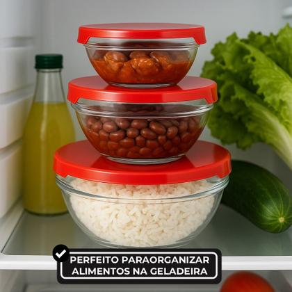 Imagem de Kit 10 Potes de Vidro Transparente com Tampa Vermelha Em Casa Tem