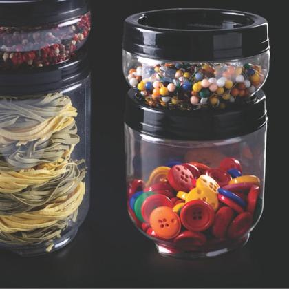 Imagem de Kit 10 Potes Gire e Trave Organizadores Empilháveis com Rosca 380ml Plasútil para Temperos objetos