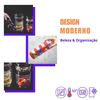 Imagem de Kit 10 Potes Gire e Trave Organizadores Empilháveis com Rosca 380ml Plasútil para Temperos objetos