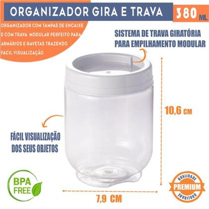 Imagem de Kit 10 Potes Gire e Trave Organizadores Empilháveis com Rosca 380ml Plasútil para Temperos objetos