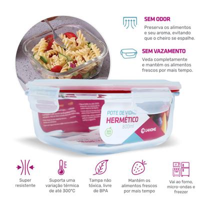 Imagem de Kit 10 Potes Herméticos Marmita Vidro Marmita 640ml e 800ml