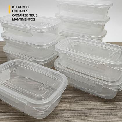 Imagem de Kit 10 Potes Microondas Pequeno Travas 270ML Transparente