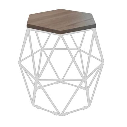 Imagem de Kit 10 Puff Banqueta Luna Decorativo Sala Quarto Ferro Branco Assento MDF Castanho - Ahazzo Móveis