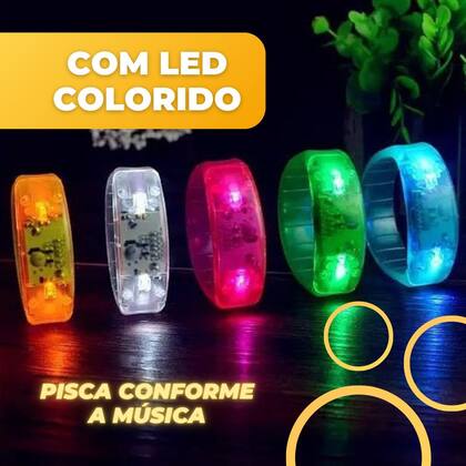 Imagem de Kit 10 Pulseira De Led Pisca Ativada Por Som Conforme Batida Da Musica Festa Casamento Balada