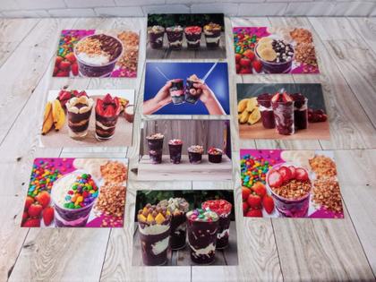 Imagem de Kit 10 Quadros Açaí Copo Granola Banana Morango Kiwi 21x15cm