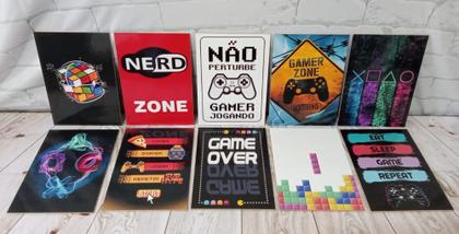 Imagem de Kit 10 Quadros Videogame Geek Nerd Gamer Gameplay 21x15cm