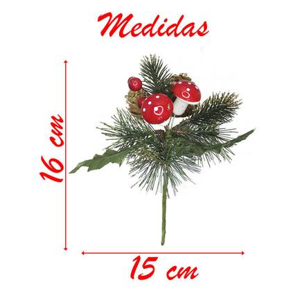 Imagem de Kit 10 Ramos Cogumelo Decoração De Natal Artificial Com Brilho 16cm