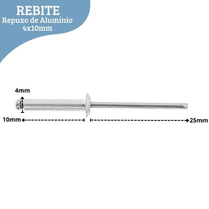 Imagem de Kit 10 Rebite Pop Repuxo 4X10mm De Alumínio Fixação Metal Chapa Portõe Grade Mecânica Serralheira