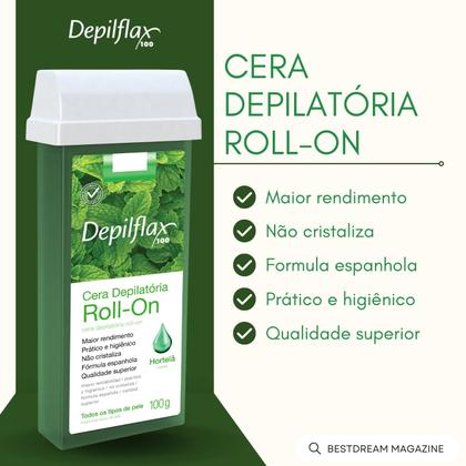 Imagem de Kit 10 Refil Cera Depilatoria Corporal Profissional Depilação Roll On Depilflax Hortelã 100g