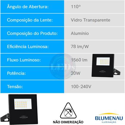 Imagem de Kit 10 Refletor Holofote Led 20w Branco Quente 3000k Bivolt