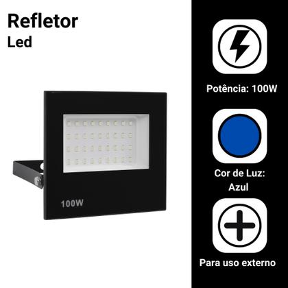 Imagem de Kit 10 Refletor Led 100w Holofote Bivolt Prova Dágua Ip66 Azul