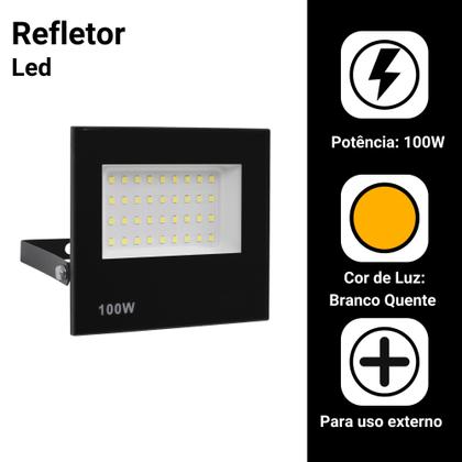 Imagem de Kit 10 Refletor Led 100w Holofote Bivolt Prova Dágua Ip66 Quente