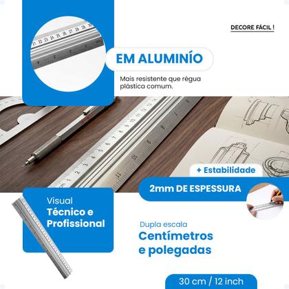 Imagem de Kit 10 Régua Aço Inox 30cm 12" Polegadas Patchwork Scrapbook