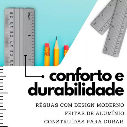 Imagem de Kit 10 Réguas De Alumínio Escola Trabalho 30cm Escritório