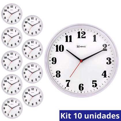 Imagem de Kit 10 Relógio de Parede Analógico Branco Tic Tac Sala Herweg