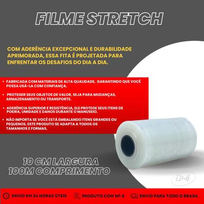 Imagem de Kit 10 Rolo Bobina Filme Stretch Transparente 100mm 25mircas