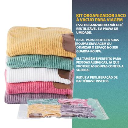 Imagem de Kit 10 Saco À Vácuo Embalagem Organizador Guarda Roupas Viagem 50x60cm + Bomba