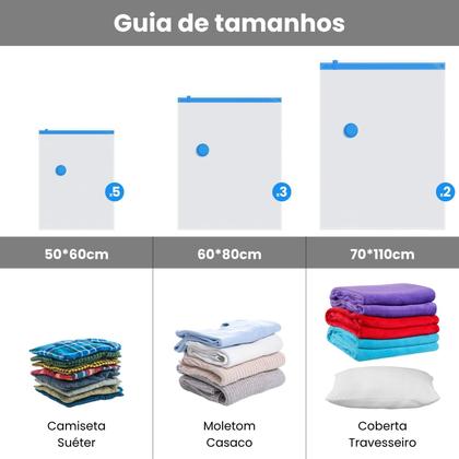 Imagem de Kit 10 Saco a Vácuo Hermético para Roupas Toalhas Edredom com Bomba