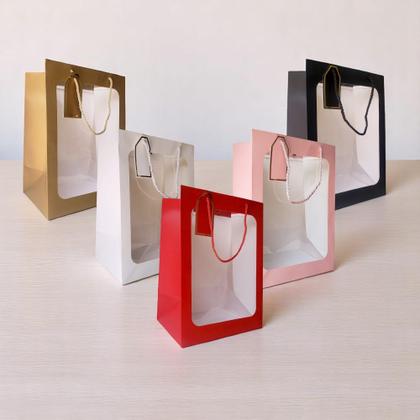 Imagem de Kit 10 Sacola de Presente Com Visor Grande Namorado Mãe 35cm