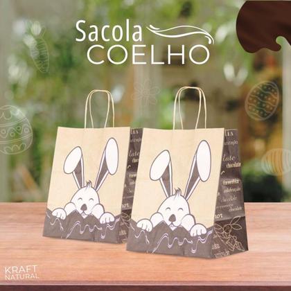 Imagem de Kit 10 Sacola Kraft Para Ovos de Páscoa Coelho M 20x15x25cm