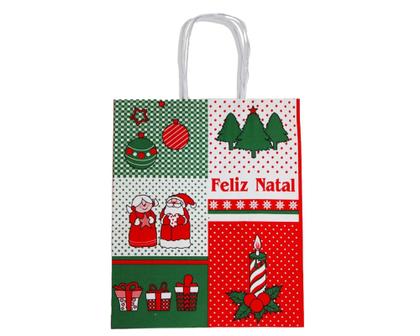 Imagem de Kit 10 Sacola Papel Karft Presente Feliz Natal 17,5X8,5X21,5